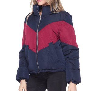 Color Block Retro Puffer Jacket